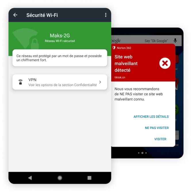 App Sécurité Wi-Fi sur une tablette et un téléphone